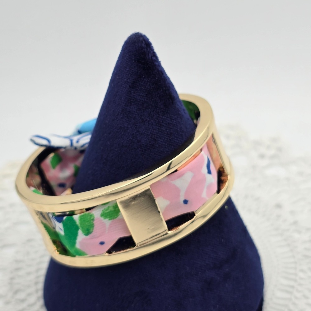 Lilly Pulitzer Scarf Bracelet Starlight Navy Lydia the Lion Cuff 6 "